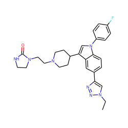 CCn1cc(-c2ccc3c(c2)c(C2CCN(CCN4CCNC4=O)CC2)cn3-c2ccc(F)cc2)nn1 ZINC000013492999