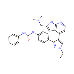 CCn1cc(-c2ccnc3[nH]c(CN(C)C)cc23)c(-c2ccc(NC(=O)Nc3ccccc3)cc2)n1 ZINC000049089473