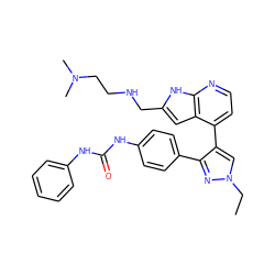 CCn1cc(-c2ccnc3[nH]c(CNCCN(C)C)cc23)c(-c2ccc(NC(=O)Nc3ccccc3)cc2)n1 ZINC000049112930