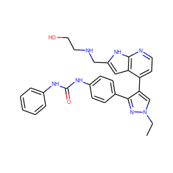 CCn1cc(-c2ccnc3[nH]c(CNCCO)cc23)c(-c2ccc(NC(=O)Nc3ccccc3)cc2)n1 ZINC000049112078