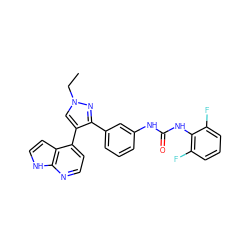 CCn1cc(-c2ccnc3[nH]ccc23)c(-c2cccc(NC(=O)Nc3c(F)cccc3F)c2)n1 ZINC000040956796
