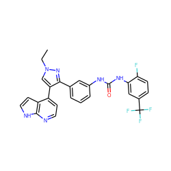 CCn1cc(-c2ccnc3[nH]ccc23)c(-c2cccc(NC(=O)Nc3cc(C(F)(F)F)ccc3F)c2)n1 ZINC000040430985