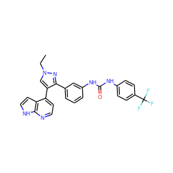 CCn1cc(-c2ccnc3[nH]ccc23)c(-c2cccc(NC(=O)Nc3ccc(C(F)(F)F)cc3)c2)n1 ZINC000040430147