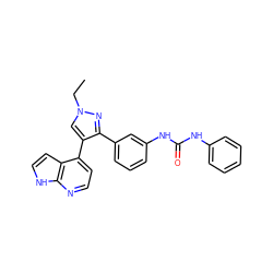 CCn1cc(-c2ccnc3[nH]ccc23)c(-c2cccc(NC(=O)Nc3ccccc3)c2)n1 ZINC000040974688