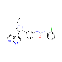 CCn1cc(-c2ccnc3[nH]ccc23)c(-c2cccc(NC(=O)Nc3ccccc3Cl)c2)n1 ZINC000040976504