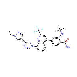 CCn1cc(-c2cn(-c3cccc4c(-c5ccc(C(N)=O)c(NC(C)(C)C)c5)cc(C(F)(F)F)nc34)cn2)cn1 ZINC000145631413