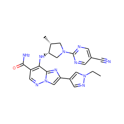 CCn1cc(-c2cn3ncc(C(N)=O)c(N[C@H]4CN(c5ncc(C#N)cn5)C[C@H]4C)c3n2)cn1 ZINC001772604553