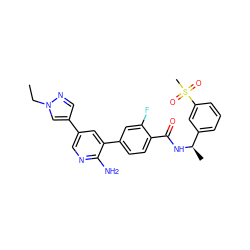 CCn1cc(-c2cnc(N)c(-c3ccc(C(=O)N[C@H](C)c4cccc(S(C)(=O)=O)c4)c(F)c3)c2)cn1 ZINC001772588007