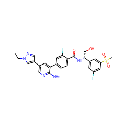 CCn1cc(-c2cnc(N)c(-c3ccc(C(=O)N[C@H](CO)c4cc(F)cc(S(C)(=O)=O)c4)c(F)c3)c2)cn1 ZINC001772574263