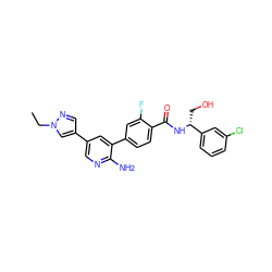 CCn1cc(-c2cnc(N)c(-c3ccc(C(=O)N[C@H](CO)c4cccc(Cl)c4)c(F)c3)c2)cn1 ZINC001772589532