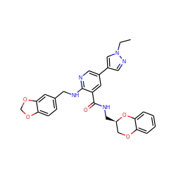 CCn1cc(-c2cnc(NCc3ccc4c(c3)OCO4)c(C(=O)NC[C@@H]3COc4ccccc4O3)c2)cn1 ZINC000473135882