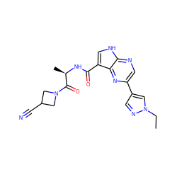 CCn1cc(-c2cnc3[nH]cc(C(=O)N[C@H](C)C(=O)N4CC(C#N)C4)c3n2)cn1 ZINC000096258710