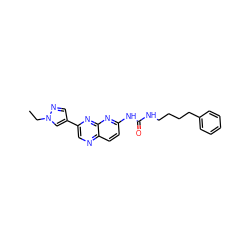 CCn1cc(-c2cnc3ccc(NC(=O)NCCCCc4ccccc4)nc3n2)cn1 ZINC000169704079