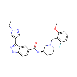 CCn1cc(-c2n[nH]c3ccc(C(=O)N[C@@H]4CCCN(Cc5c(F)cccc5OC)C4)cc23)cn1 ZINC000147820776