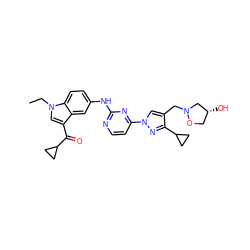 CCn1cc(C(=O)C2CC2)c2cc(Nc3nccc(-n4cc(CN5C[C@H](O)CO5)c(C5CC5)n4)n3)ccc21 ZINC001772638797