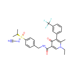 CCn1cc(C(=O)NCc2ccc([S@@](=O)(=NC#N)C(C)C)cc2)c(=O)c(-c2cccc(C(F)(F)F)c2)c1C ZINC000149859120