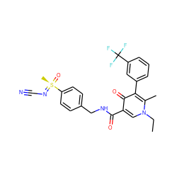 CCn1cc(C(=O)NCc2ccc([S@@](C)(=O)=NC#N)cc2)c(=O)c(-c2cccc(C(F)(F)F)c2)c1C ZINC000148773895