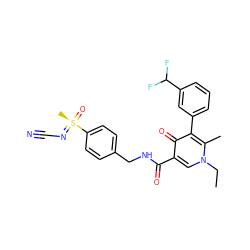 CCn1cc(C(=O)NCc2ccc([S@@](C)(=O)=NC#N)cc2)c(=O)c(-c2cccc(C(F)F)c2)c1C ZINC000148773521