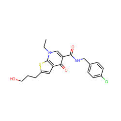 CCn1cc(C(=O)NCc2ccc(Cl)cc2)c(=O)c2cc(CCCO)sc21 ZINC000013672762