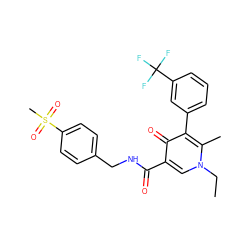 CCn1cc(C(=O)NCc2ccc(S(C)(=O)=O)cc2)c(=O)c(-c2cccc(C(F)(F)F)c2)c1C ZINC000148750709