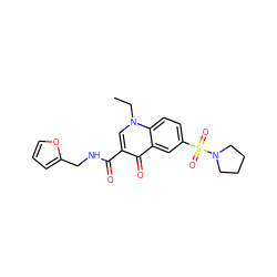 CCn1cc(C(=O)NCc2ccco2)c(=O)c2cc(S(=O)(=O)N3CCCC3)ccc21 ZINC000009725678