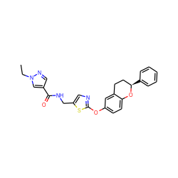 CCn1cc(C(=O)NCc2cnc(Oc3ccc4c(c3)CC[C@@H](c3ccccc3)O4)s2)cn1 ZINC000169710535