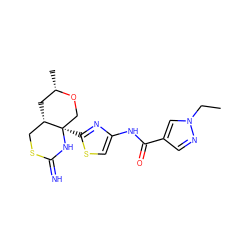 CCn1cc(C(=O)Nc2csc([C@@]34CO[C@@H](C)C[C@H]3CSC(=N)N4)n2)cn1 ZINC001772589160