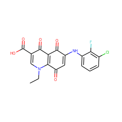 CCn1cc(C(=O)O)c(=O)c2c1C(=O)C=C(Nc1cccc(Cl)c1F)C2=O ZINC000101670395