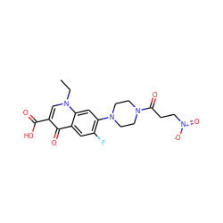 CCn1cc(C(=O)O)c(=O)c2cc(F)c(N3CCN(C(=O)CC[N+](=O)[O-])CC3)cc21 ZINC000072114515