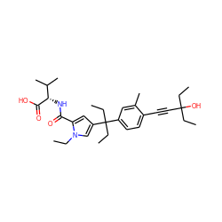 CCn1cc(C(CC)(CC)c2ccc(C#CC(O)(CC)CC)c(C)c2)cc1C(=O)N[C@H](C(=O)O)C(C)C ZINC001772576897