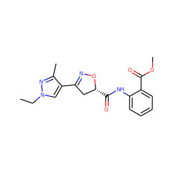 CCn1cc(C2=NO[C@H](C(=O)Nc3ccccc3C(=O)OC)C2)c(C)n1 ZINC000004099227