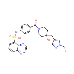 CCn1cc(CC2(O)CCN(C(=O)c3ccc(NS(=O)(=O)c4cccc5nccnc45)cc3)CC2)cn1 ZINC000220482845