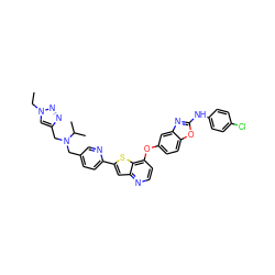 CCn1cc(CN(Cc2ccc(-c3cc4nccc(Oc5ccc6oc(Nc7ccc(Cl)cc7)nc6c5)c4s3)nc2)C(C)C)nn1 ZINC000093540171