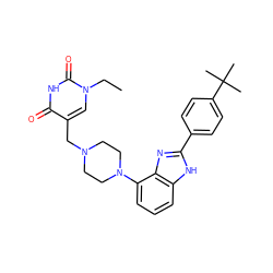 CCn1cc(CN2CCN(c3cccc4[nH]c(-c5ccc(C(C)(C)C)cc5)nc34)CC2)c(=O)[nH]c1=O ZINC000040865965