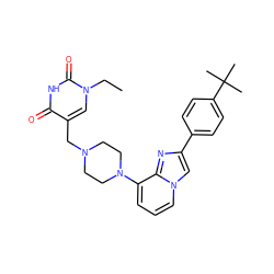 CCn1cc(CN2CCN(c3cccn4cc(-c5ccc(C(C)(C)C)cc5)nc34)CC2)c(=O)[nH]c1=O ZINC000034602352