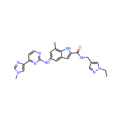 CCn1cc(CNC(=O)c2cc3cc(Nc4nccc(-c5cn(C)cn5)n4)cc(C)c3[nH]2)cn1 ZINC000222325141