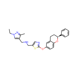 CCn1cc(CNCc2cnc(Oc3ccc4c(c3)CC[C@@H](c3ccccc3)O4)s2)c(C)n1 ZINC000145464842