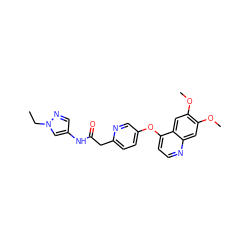 CCn1cc(NC(=O)Cc2ccc(Oc3ccnc4cc(OC)c(OC)cc34)cn2)cn1 ZINC000084596735