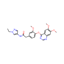 CCn1cc(NC(=O)Cc2ccc(Oc3ncnc4cc(OC)c(OC)cc34)c(OC)c2)cn1 ZINC000084634445