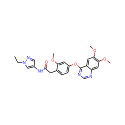 CCn1cc(NC(=O)Cc2ccc(Oc3ncnc4cc(OC)c(OC)cc34)cc2OC)cn1 ZINC000084634443