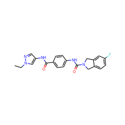 CCn1cc(NC(=O)c2ccc(NC(=O)N3Cc4ccc(F)cc4C3)cc2)cn1 ZINC000166690150