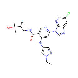 CCn1cc(Nc2cc(-n3cnc4cc(Cl)cnc43)ncc2C(=O)NC[C@@H](F)C(C)(C)O)cn1 ZINC001772617354