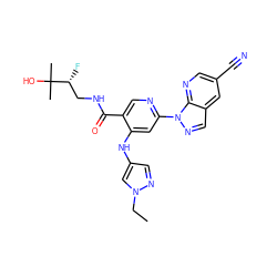 CCn1cc(Nc2cc(-n3ncc4cc(C#N)cnc43)ncc2C(=O)NC[C@@H](F)C(C)(C)O)cn1 ZINC001772626000