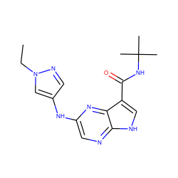 CCn1cc(Nc2cnc3[nH]cc(C(=O)NC(C)(C)C)c3n2)cn1 ZINC000145230650