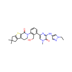 CCn1cc(Nc2nc(-c3cccc(N4CCc5c(sc6c5CC(C)(C)C6)C4=O)c3CO)cn(C)c2=O)cn1 ZINC000167721574