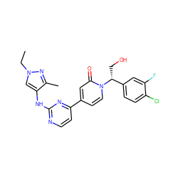 CCn1cc(Nc2nccc(-c3ccn([C@H](CO)c4ccc(Cl)c(F)c4)c(=O)c3)n2)c(C)n1 ZINC000144917699