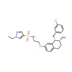 CCn1cc(S(=O)(=O)NCCOc2ccc3c(c2)[C@H](Cc2cccc(Cl)c2)[C@H](N)CC3)cn1 ZINC000143180050