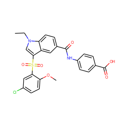 CCn1cc(S(=O)(=O)c2cc(Cl)ccc2OC)c2cc(C(=O)Nc3ccc(C(=O)O)cc3)ccc21 ZINC000299859043