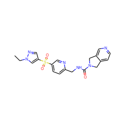 CCn1cc(S(=O)(=O)c2ccc(CNC(=O)N3Cc4ccncc4C3)nc2)cn1 ZINC000205974247