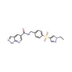 CCn1cc(S(=O)(=O)c2ccc(CNC(=O)c3cnc4[nH]ncc4c3)cc2)cn1 ZINC000169342474